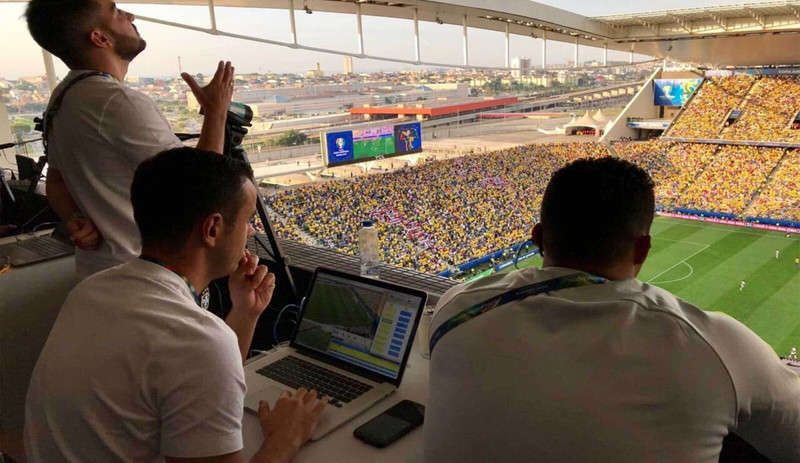 Brazil National Team players celebrate a goal